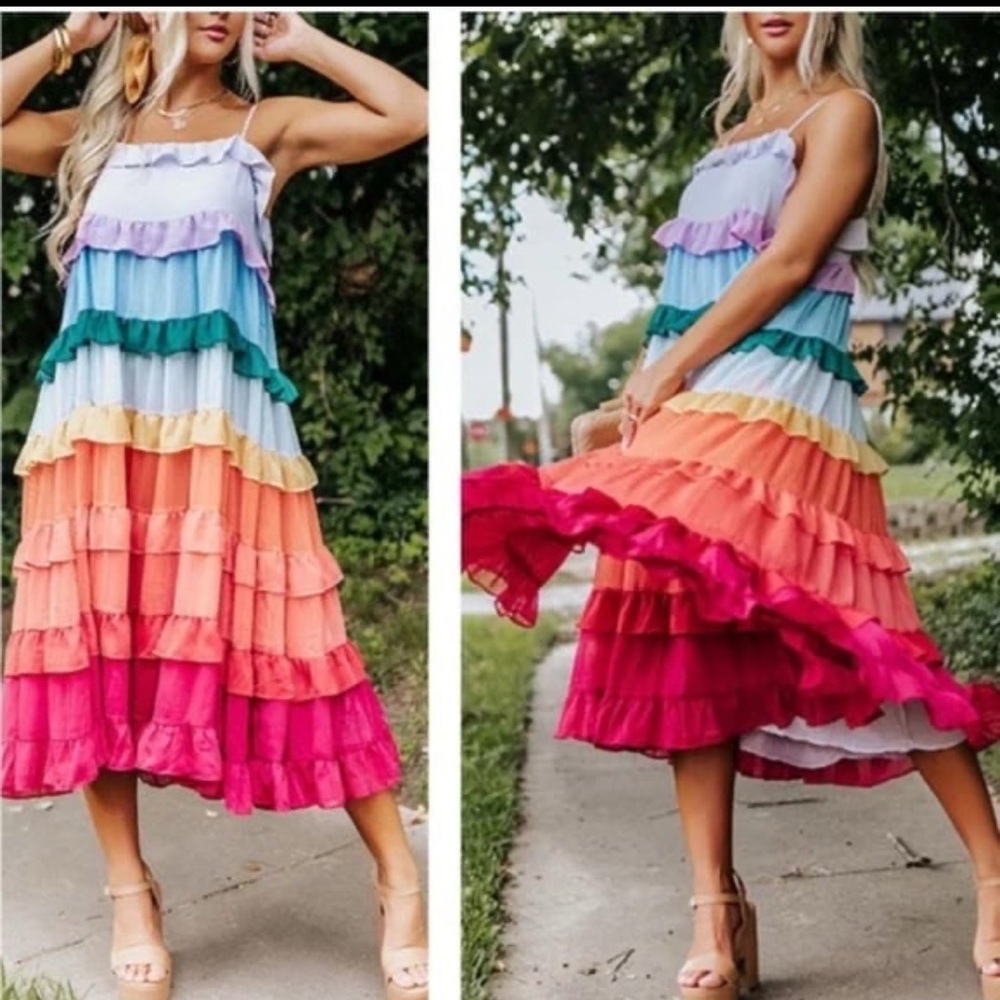 Anthropologie Colorful Tiered Ruffle Dress
